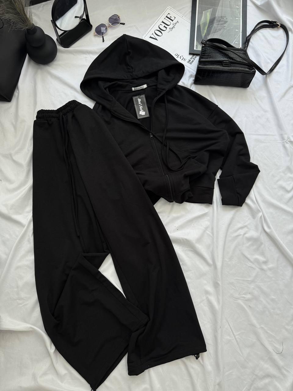 Стильний жіночий осінній базовий прогулянковий костюм комплект штани на затяжках кофта на блискавці двонитка люкс, фото 1