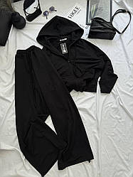 Стильний жіночий осінній базовий прогулянковий костюм комплект штани на затяжках кофта на блискавці двонитка люкс