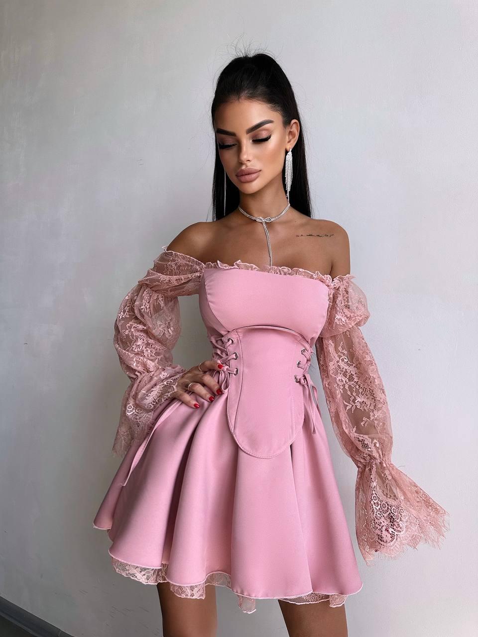 Красива жіноча сукня з довгими рукавами з мережива та пишною спідницею Smb9451