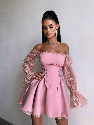 Красива жіноча сукня з довгими рукавами з мережива та пишною спідницею Smb9451, фото 1