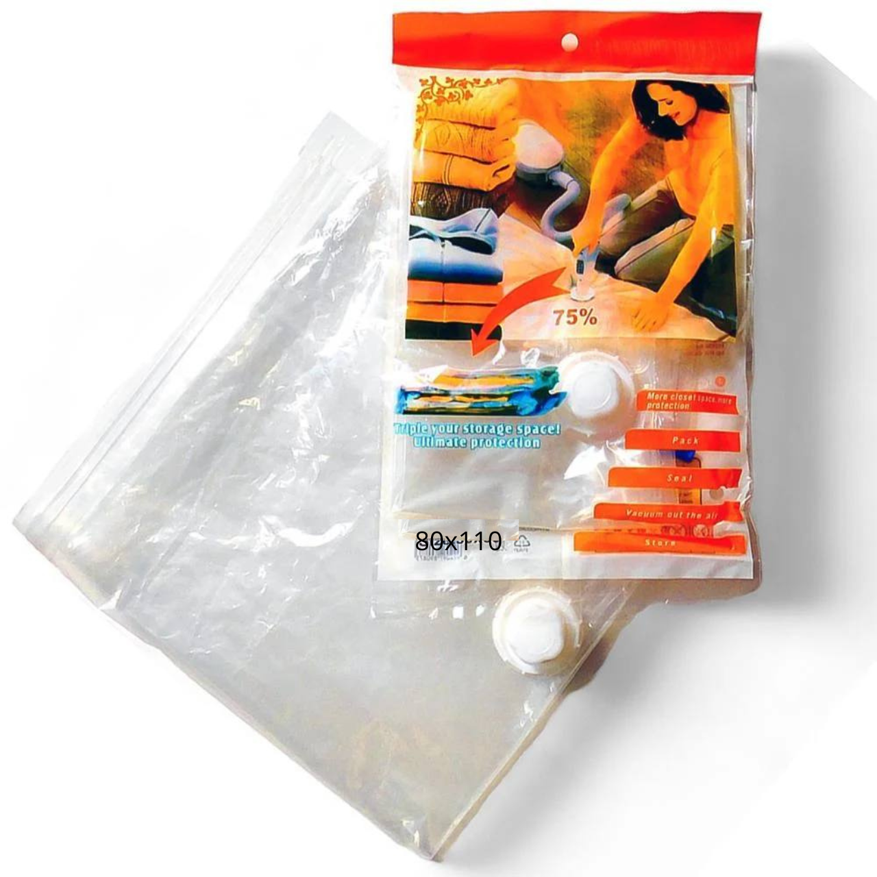 Пакети вакуумні мішки для зберігання одягу 80x110 см багаторазові пакети з клапаном для пилососу прозорий, фото 1