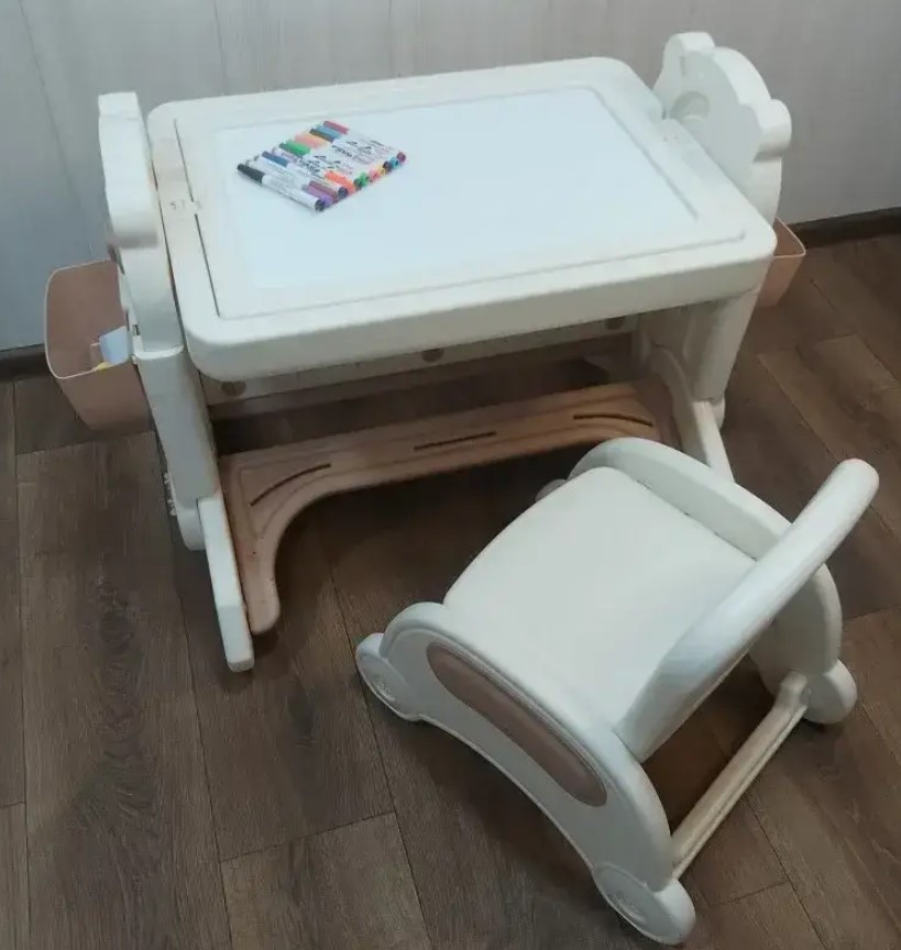 Дитячий ігровий стіл-трансформер зі стільчиком з основою для творчості мольбертом, пісочницею і конструктором, фото 1