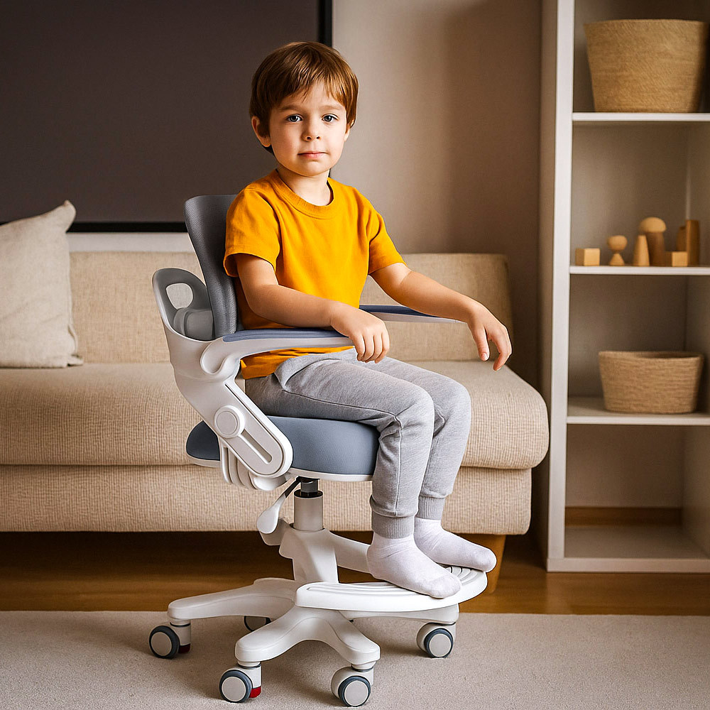 Дитячий комп'ютерний ортопедичний стілець для хлопчика школяра з підставкою і підлокітниками Mealux Neo Air