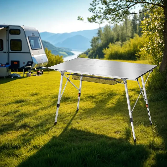 Стіл зі складаною конструкцією + знімне відділення Bastian, срібний