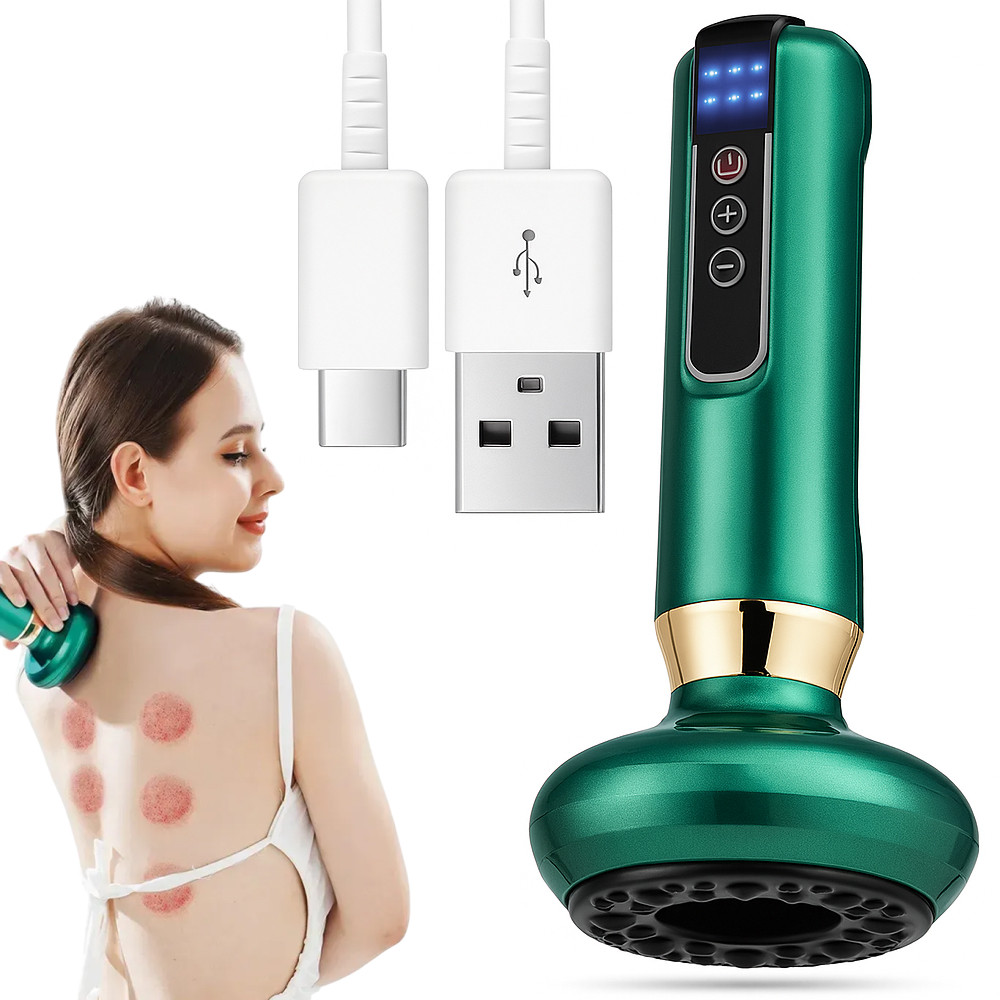 Вакуумний масажер з інфрачервоним підігрівом та USB, 6 режимів, Зелений / Антицелюлітний масажер для тіла, фото 1