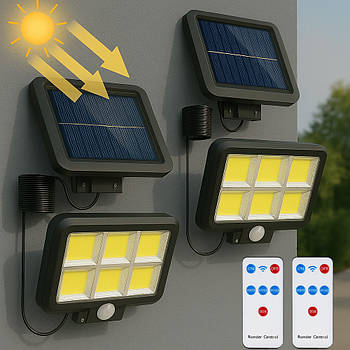 2шт Вуличний світильник на сонячній батареї з пультом, BK-128-6COB / Ліхтар з датчиком руху