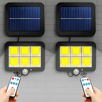 Комплект 2 шт Вуличний ліхтар на сонячній батареї + пульт, BK-128-6COB / Настінний прожектор