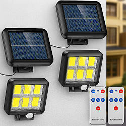 Комплект 2 шт Вуличний Led ліхтар на сонячній батареї BK-128-6COB + пульт / Світильник з датчиком руху