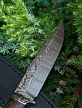 Ніж ручної роботи з дамаської сталі «Кельт #2» зі шкіряними піхвами/60 HRC., фото 5