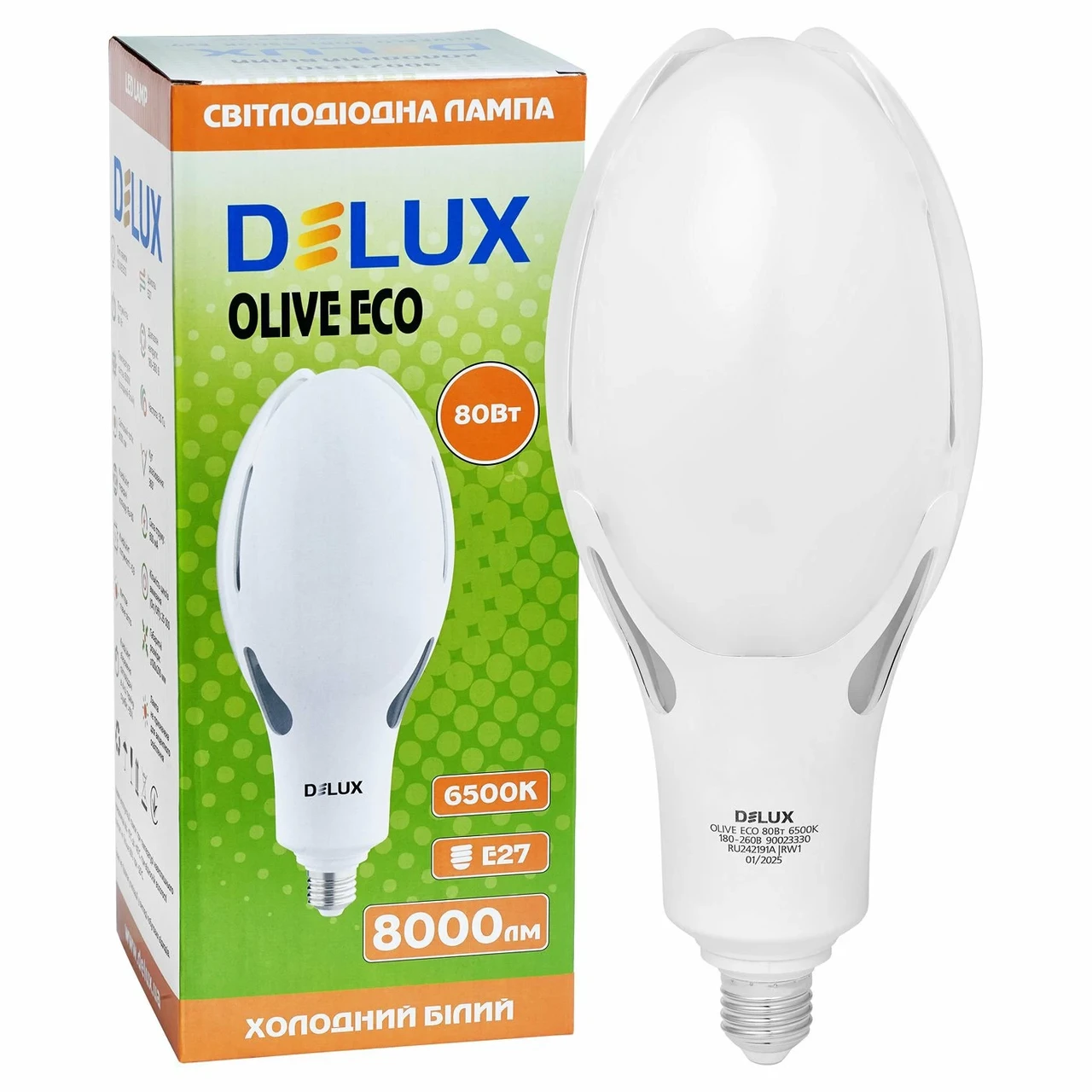 Світлодіодна LED лампа DELUX OLIVE 80W E27 6500K 90023330