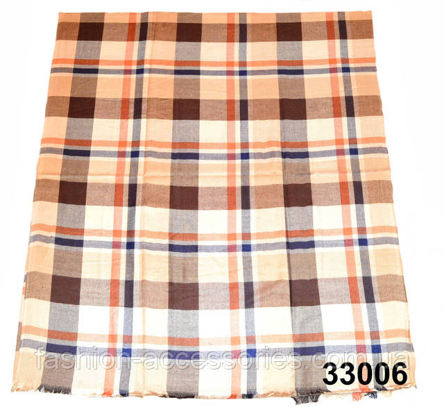 Шарф в клетку женский на плечи коричневый Шарф в клетку коричневый 2