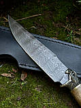 Ніж ручної роботи з дамаської сталі «Анаконда #3» з шкіряними піхвами 60 HRC., фото 2