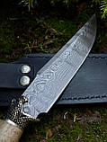 Ніж ручної роботи з дамаської сталі «Анаконда #3» з шкіряними піхвами 60 HRC., фото 7