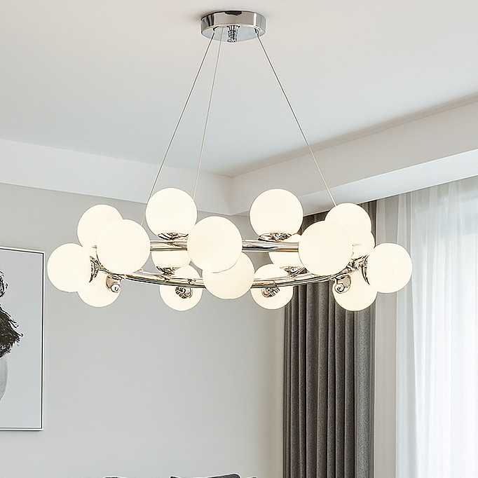 Підвісна кругла люстра на 25 куль у сріблі висота 155 см (D123/25CH), фото 1