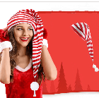 Ковпак Санти модний жіночий 60 см у червоно-білу смужку з помпоном