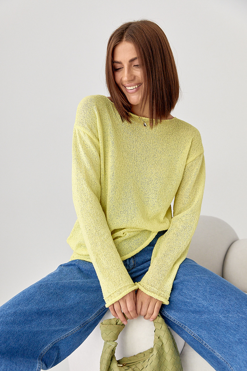 В'язаний джемпер із необробленими краями — жовтий колір, ONE SIZE (є розміри), фото 1