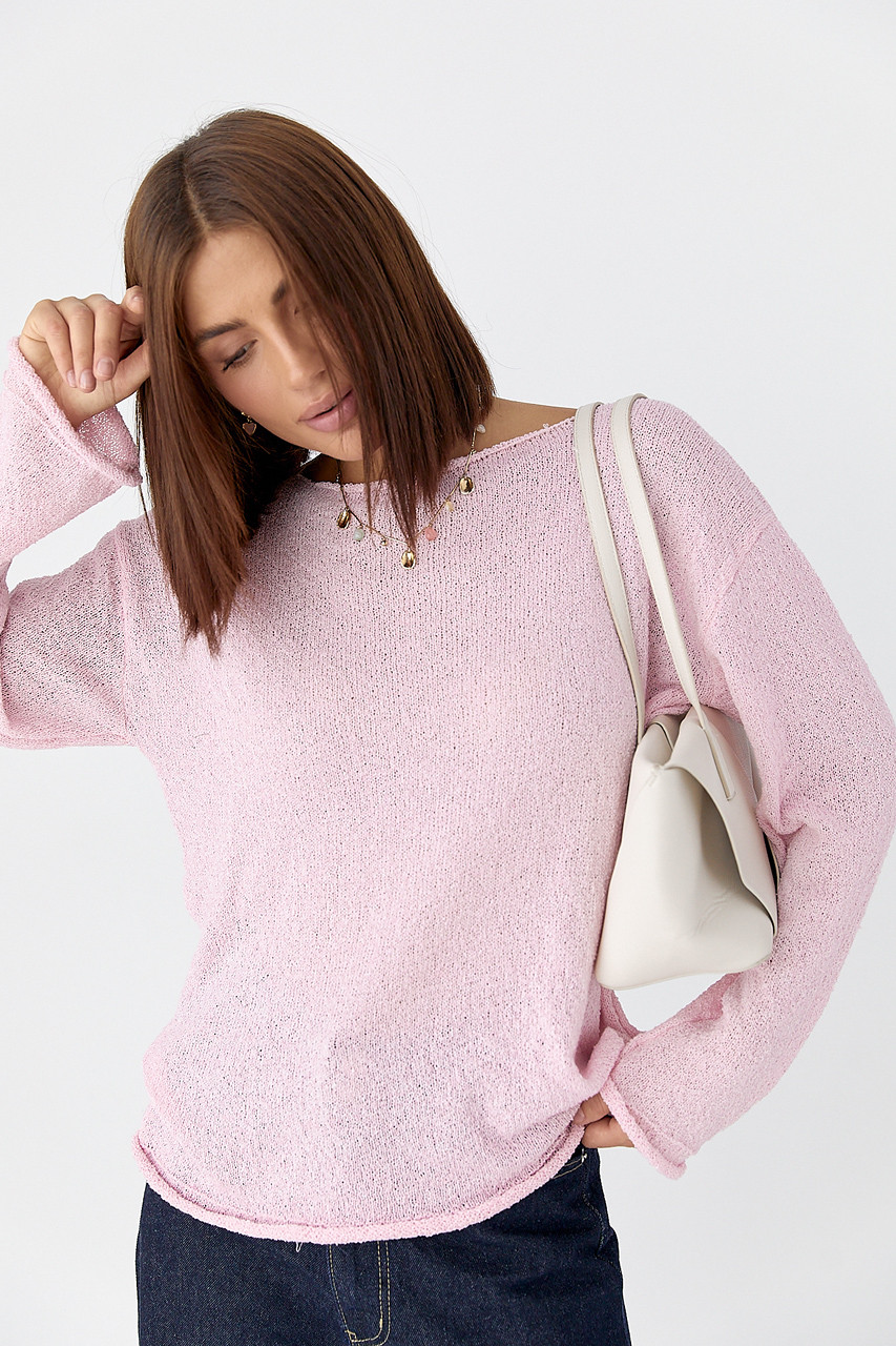 В'язаний джемпер із необробленими краями — рожевий колір, ONE SIZE (є розміри), фото 1