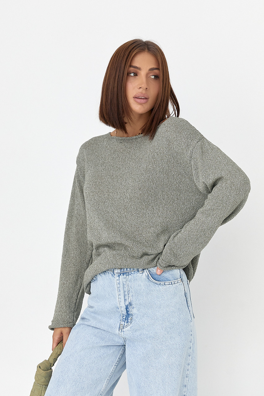 В'язаний джемпер із необробленими краями — хакі колір, ONE SIZE (є розміри), фото 1