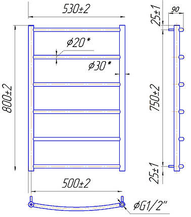 Рушникосушарка водяна MARIO Класік HP 800x530/500, фото 2