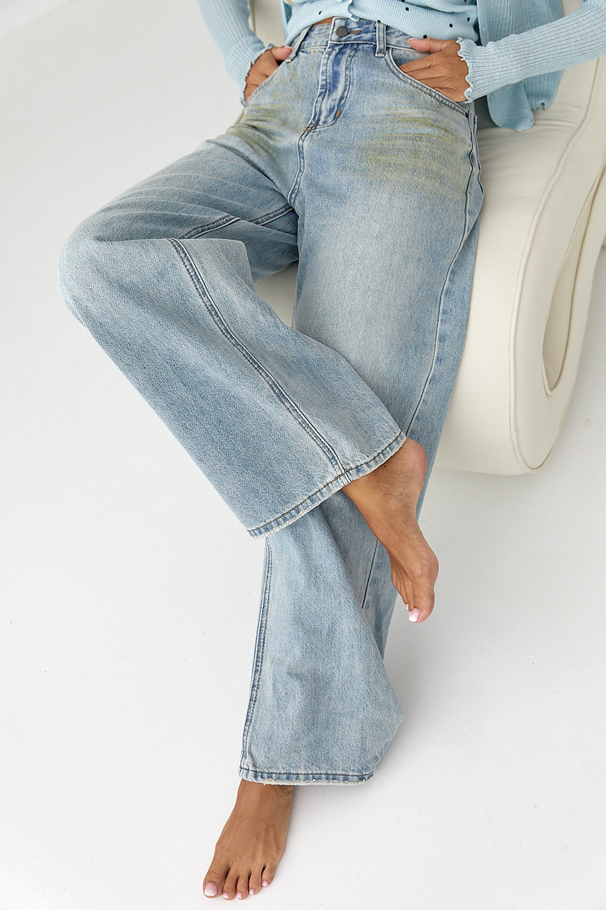 Джинси Wide leg з ефектом бруду — блакитний колір, M (є розміри), фото 1