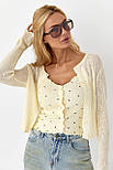 Ажурний кардиган у комплекті з майкою — лимонний колір, ONE SIZE (є розміри), фото 5