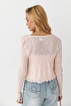 Ажурний кардиган у комплекті з майкою — пудра колір, ONE SIZE (є розміри), фото 2
