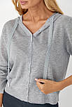 Легкий кардиган з капюшоном на ґудзиках — сірий колір, ONE SIZE (є розміри), фото 4