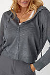 Легкий кардиган з капюшоном на ґудзиках — темно-сірий колір, ONE SIZE (є розміри), фото 4