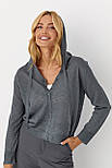 Легкий кардиган з капюшоном на ґудзиках — темно-сірий колір, ONE SIZE (є розміри), фото 5