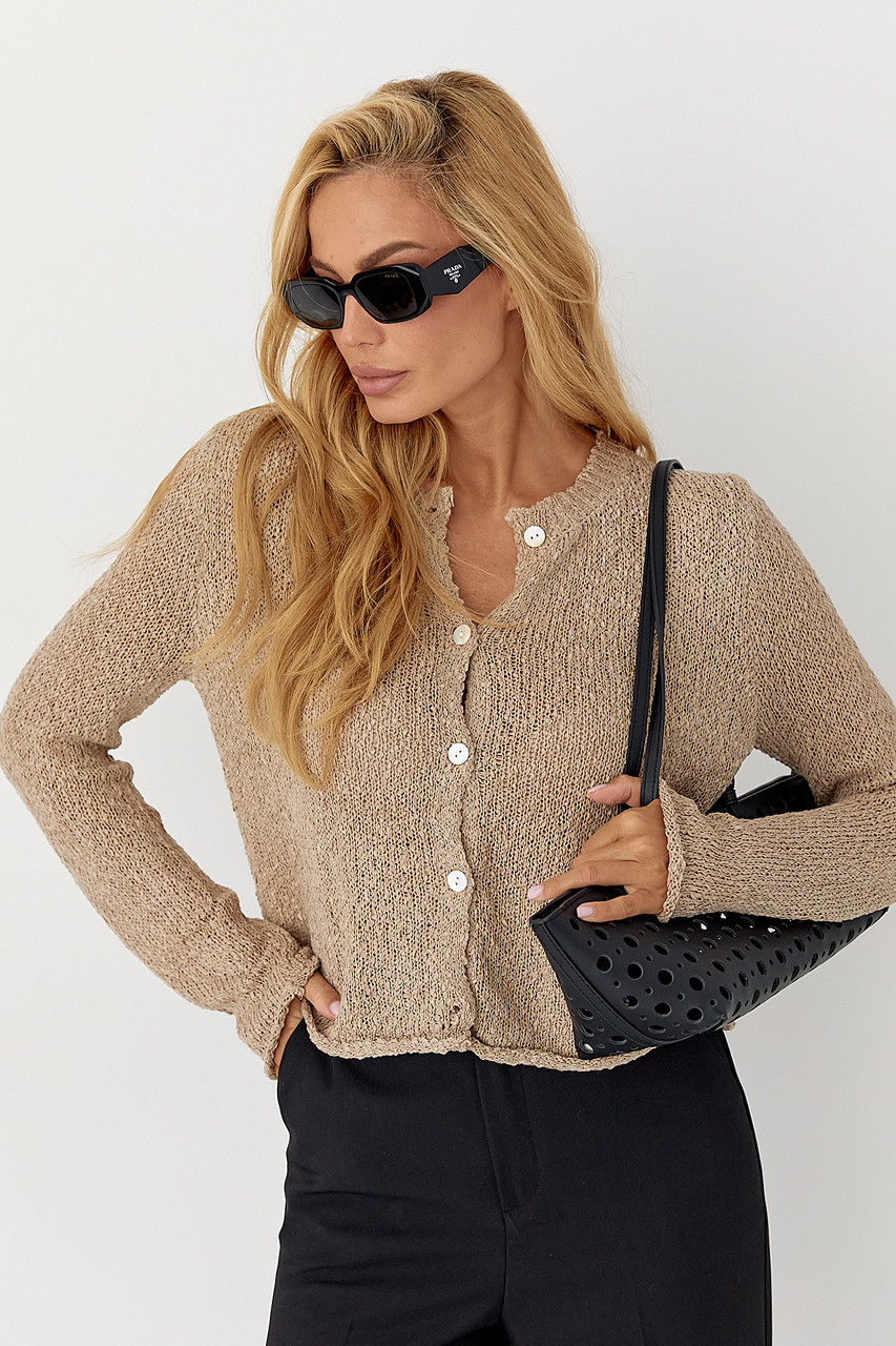 Кардиган із легкого в'язання на ґудзиках — кавовий колір, ONE SIZE, фото 1