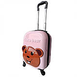 Валіза дитяча на 4 колесах eCarla WP05 РОЖЕВА ВЕДМЕДИК Дорожня валізка для дівчинки із полікарбонату, фото 5