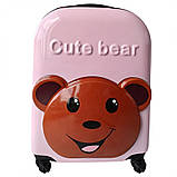 Валіза дитяча на 4 колесах eCarla WP05 РОЖЕВА ВЕДМЕДИК Дорожня валізка для дівчинки із полікарбонату, фото 4