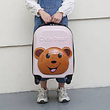 Валіза дитяча на 4 колесах eCarla WP05 РОЖЕВА ВЕДМЕДИК Дорожня валізка для дівчинки із полікарбонату, фото 3