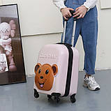 Валіза дитяча на 4 колесах eCarla WP05 РОЖЕВА ВЕДМЕДИК Дорожня валізка для дівчинки із полікарбонату, фото 2