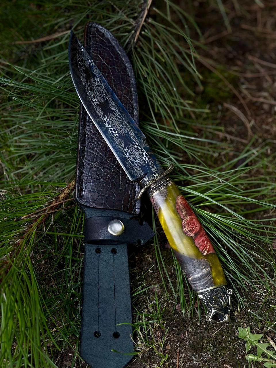 Ексклюзивний ніж ручної роботи з мозаїчного дамаська «Фенрір #1», 59-60 HRC., фото 1