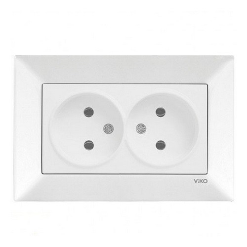 Розетка подвійна без заземлення Viko Meridian біла, внутрішня електрична розетка 16А вбудована, фото 1