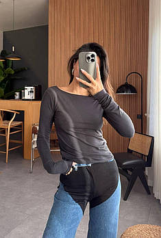 Жіночий базовий лонгслів з мікродайвингу з глибоким вирізом (Норма та напівбатал)