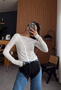 Жіночий базовий лонгслів з мікродайвингу з глибоким вирізом (Норма та напівбатал)