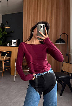 Жіночий базовий лонгслів з мікродайвингу з глибоким вирізом (Норма та напівбатал)