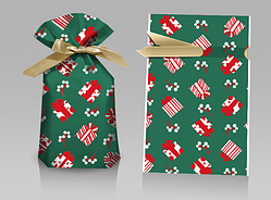 Пакет подарунковий зелений Новий рік з малюнком Подарунки і стрічкою затяжкою поліетиленовий 33х22 см 1 шт