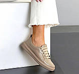 Кеди жіночі шкіряні на шнурках білі та бежеві 36-41, фото 7