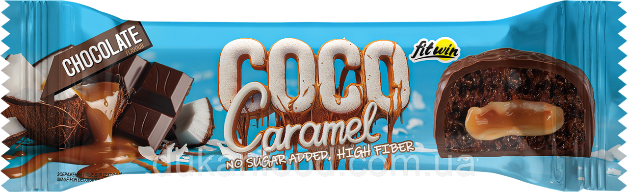Батончик без цукру Coco Caramel "Шоколад", FitWin, 40 г, фото 1