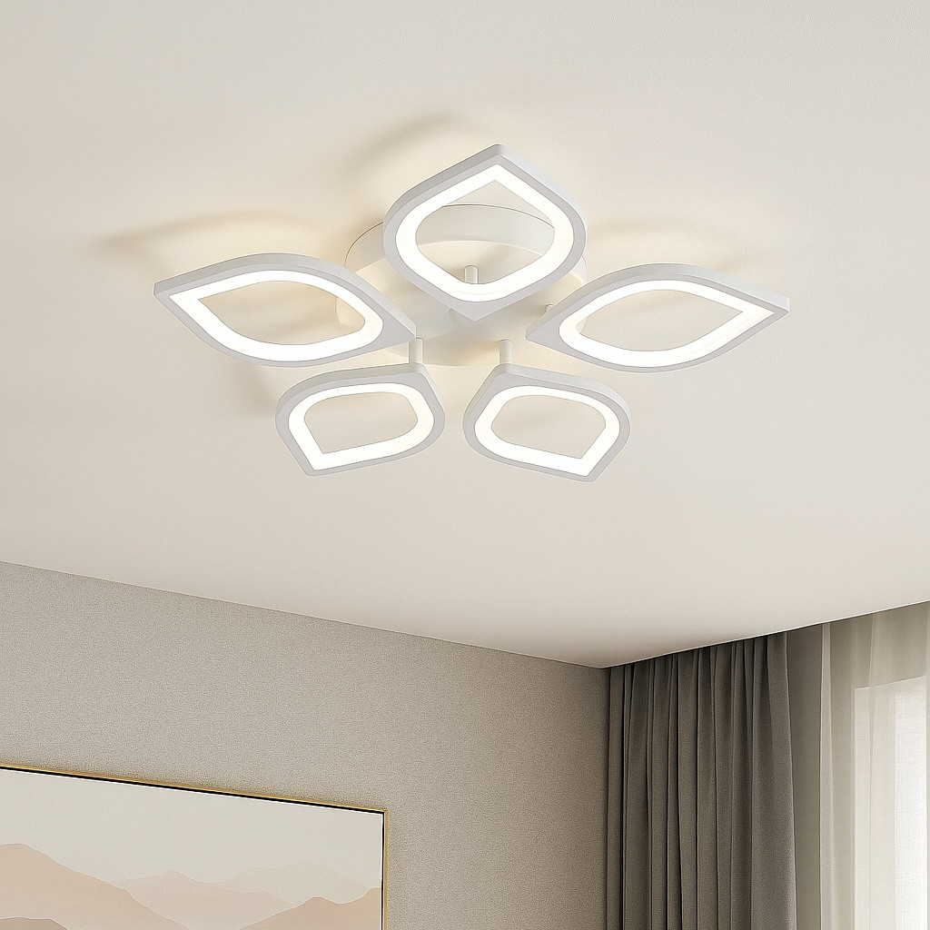 Біла світлодіодна Led люстра до 15 м² з пультом на 5 пелюсток 68 Вт (V X6131-5 WT), фото 1
