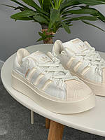 Бежеві шкіряні жіночі кросівки Adidas Superstar Bonega - демісезонні кеди адідас