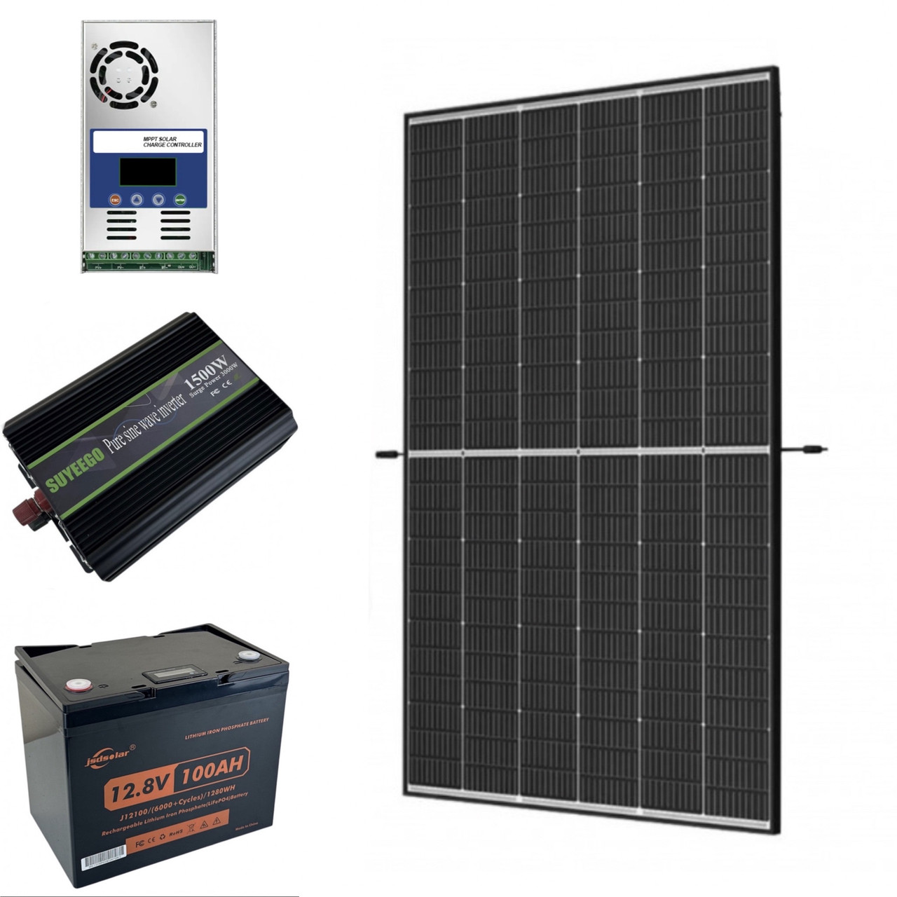 Резервне живлення для дому 1500Вт: сонячна панель 445W+інвертор 1500Вт (макс 3000Вт)+MPPT контроллер 60A та АКБ LiFePO4 12V 100Ah
