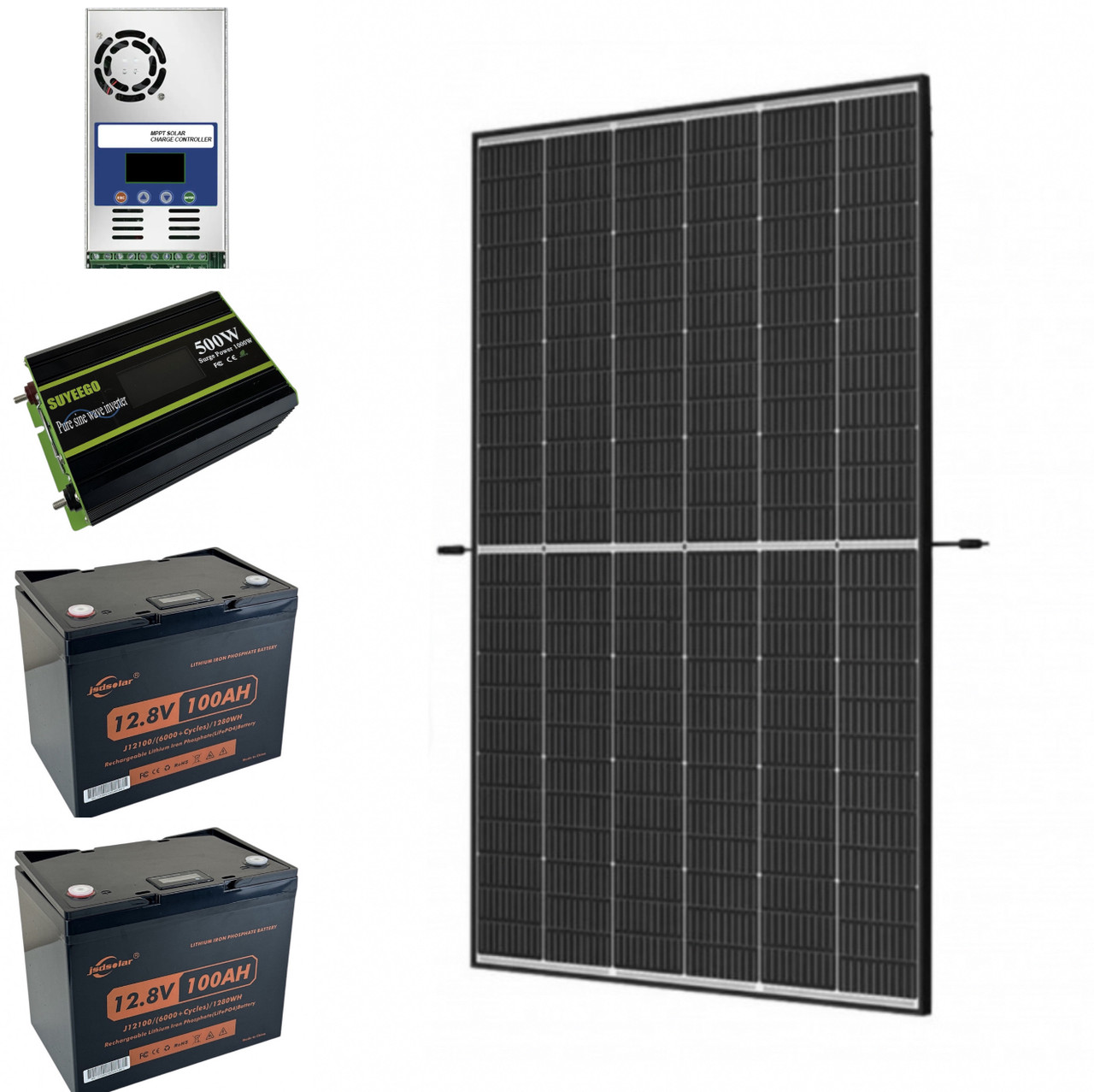 Комплект резервного живлення Led Story сонячна панель 445Вт+MPPT контролер 60А+інвертор 500Вт+2 АКБ LiFePO4 з Bluetooth 12.8V