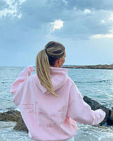 Худі жіноче oversize з вишивкою на флісі Розмір 42-48 | 2 кольори (рожевий, блакитний)
