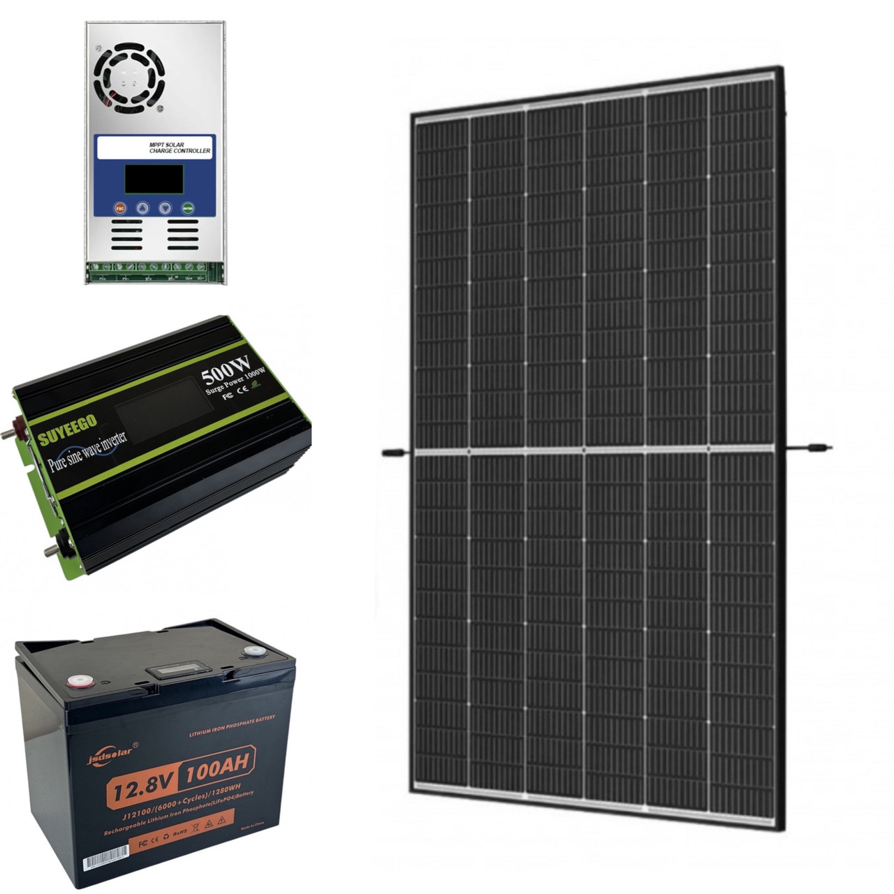 Комплект резервного живлення Led Story сонячна панель 445Вт+інвертор напруги 500-1000Вт+АКБ LiFePO4 12.8V з Bluetooth 100Ah+MPPT