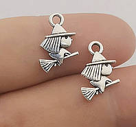 Подвеска "Ведьмочка на метле" металлическая, 10×15 мм для украшений и декора Фурнитура для бижутерии, кулоно
