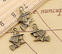 Подвеска "Ведьмочка на метле" металлическая, 10×15 мм для украшений и декора Фурнитура для бижутерии, кулоно